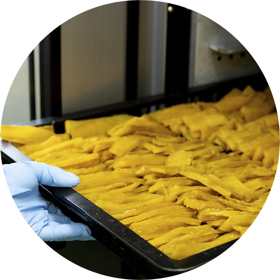 乾燥機に並べられた芋